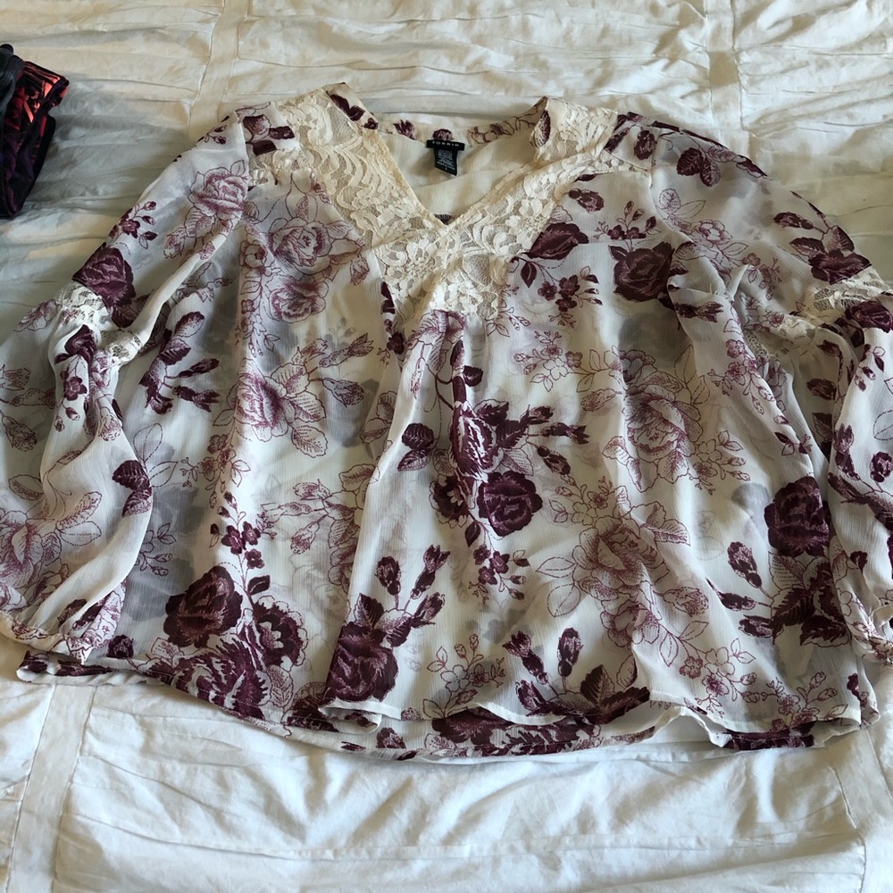 Sheer white and purple blouse from torrid